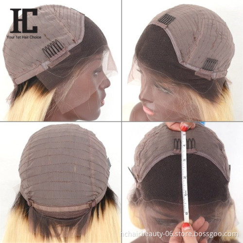 Dark Root Ombre T1B/#613  Lace Front Wig Brazilian Remy Straight Ombre Blonde Wigs Lace Front Human Hair Wigs Pre Plucked